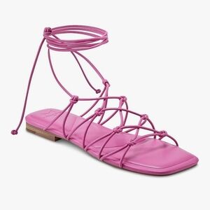 Marc Fisher LTD Monnie Ankle Wrap Strappy Flat Sandals Hot Pink Square Toe 6.5